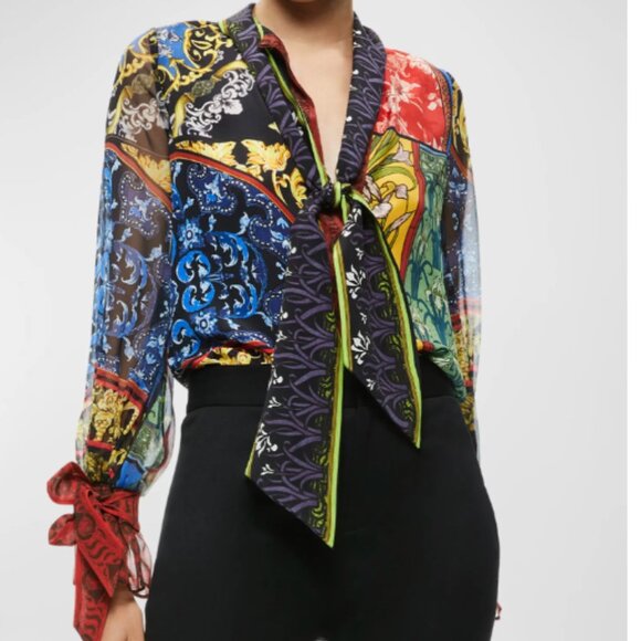 Alice + Olivia Lloyd Silk Tie Neck Blouse Long-Sleeve - Picture 4 of 6